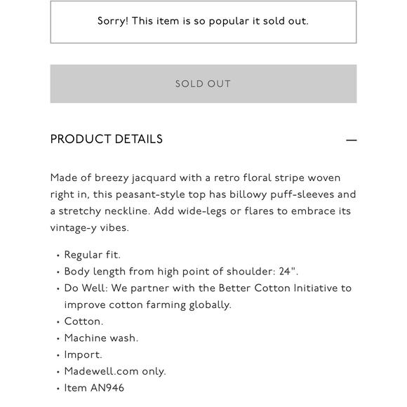 Madewell Peasant Puff Sleeve Boho Floral Stripe Top 100% Cotton Women’s M - Picture 10 of 10